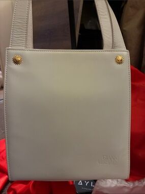 Versace Cream Leather Shoulder Bag with Gold Sun Studs